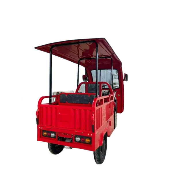 3 wheel cargo electric tricycle red rear side view with metal cargo bed Philippines