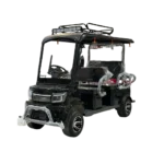 Black electric passenger tricycle with elevated roof and compact transport design