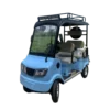 Blue electric tricycle with passenger seating and modern urban mobility design