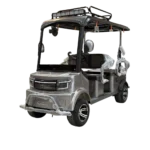 Gray electric tricycle with passenger seating and durable roof frame structure