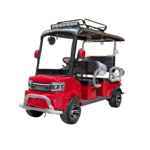 Red electric passenger tricycle with canopy roof and modern front body styling