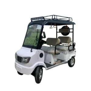 White four-wheel electric passenger tricycle with roof and compact transport design
