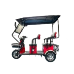 Side profile of electric tricycle with canopy roof and multiple passenger seating