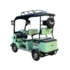 Green electric tricycle with rear spare tire and passenger seating configuration