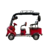 Open layout electric passenger tricycle with bench seating and roof frame design