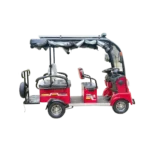 Side view of solar electric tricycle with extended canopy and solar panel roof