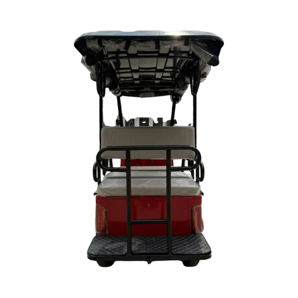 Rear view of electric passenger tricycle showing bench seating and roof structure in the Philippines