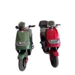 Front view of electric motorcycles in green and red showing design and lighting