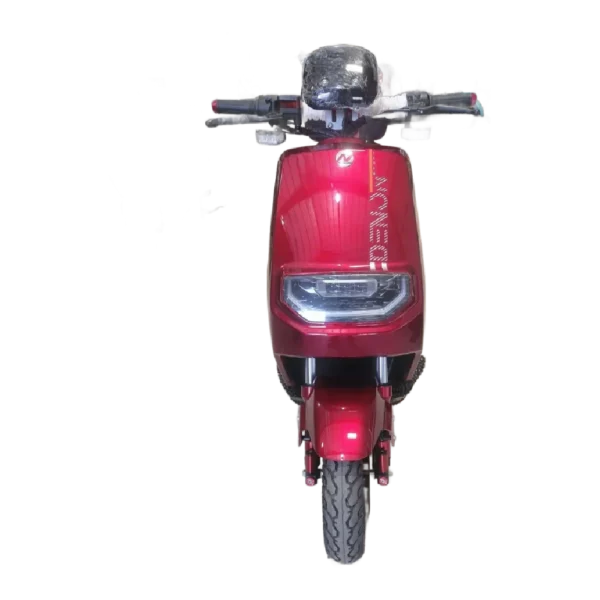 Front view of red electric motorcycle with modern headlight and compact frame1