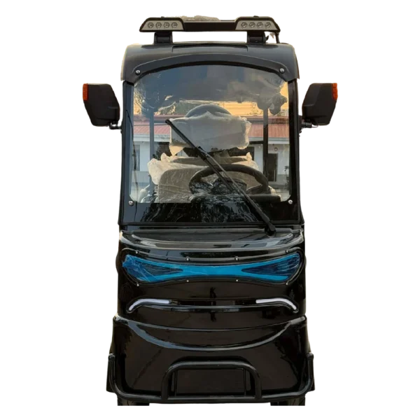 Front view of electric tricycle with compact body and modern headlight design