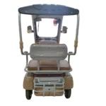 Rear view of electric passenger tricycle showing passenger seating area