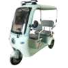 Green electric passenger tricycle with canopy and eco-friendly transport design