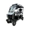 Black four-wheel electric passenger tricycle with front windshield and elevated roof design