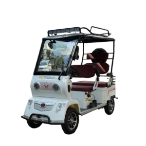 White electric passenger tricycle with windshield and roof designed for city transport in the Philippines