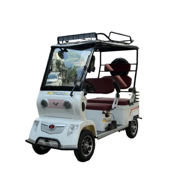 White electric passenger tricycle with windshield and roof designed for city transport in the Philippines