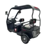 Angled rear view of electric passenger tricycle with canopy and multi-passenger seating