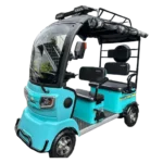 Blue electric passenger tricycle angled view with roof and modern transport design