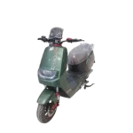 Green electric motorcycle side profile with seat and urban commuting design